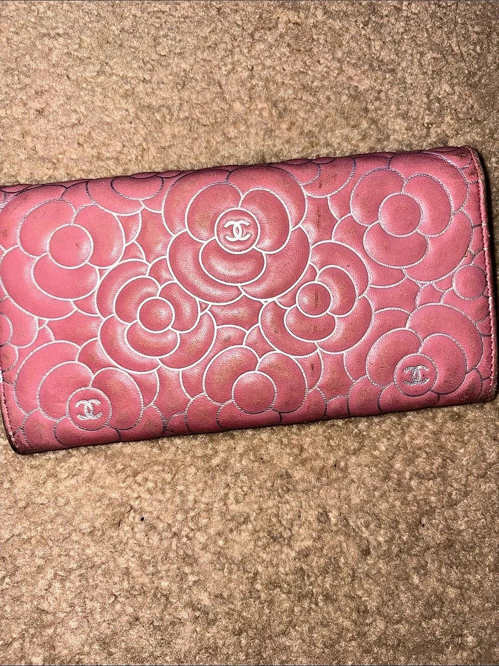 Authentic Chanel Camellia Floral Wallet in Pink